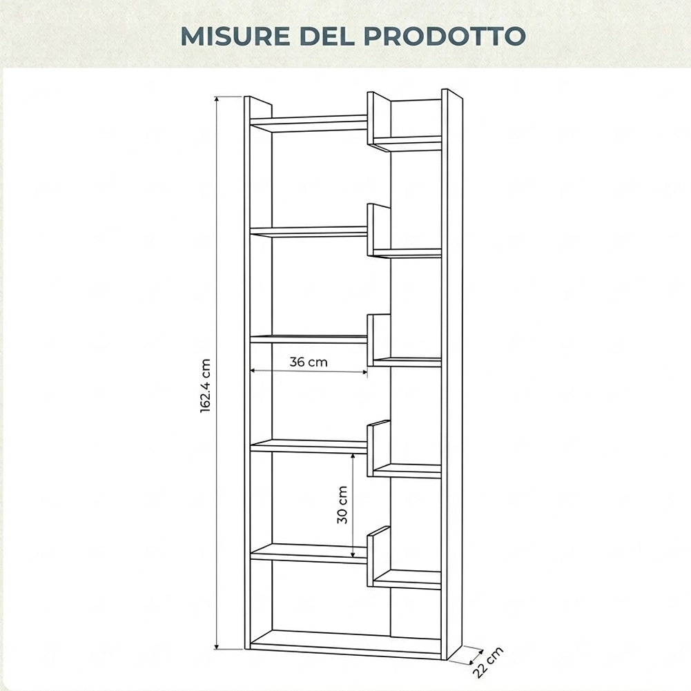 Libreria a 6 Ripiani Quercia e Bianco Scaffalatura Verticale 60.5x22x162.5 cm