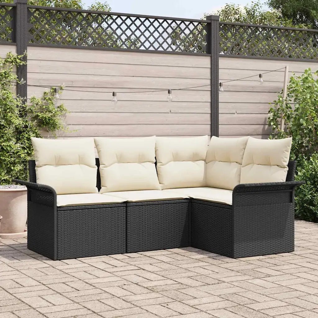 Set Divano da Giardino con cuscino 4 pcs Nero polyrattan