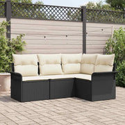 Set Divano da Giardino con cuscino 4 pcs Nero polyrattan