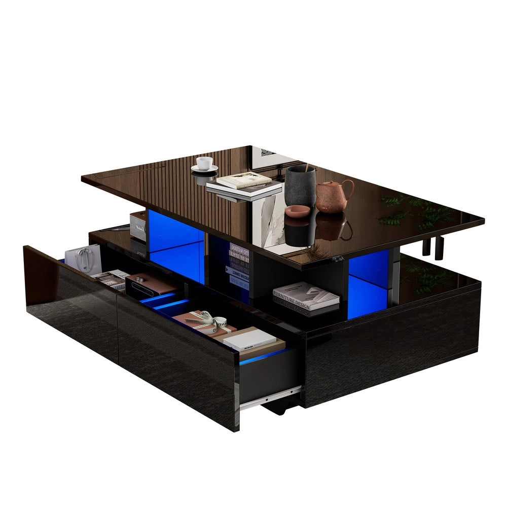 Tavolino da Caff¨¨ con LED e 2 Cassetti ¨C Xylo ¨C Bianco Lucido 90x55x41 cm