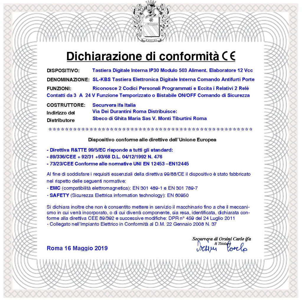 Tastiere Interne 2 Pezzi Digitali Per Modulo 503 Un Elaboratore Remoto Gestisce 2 Attivazioni Antifurto Alimentazione 12 V Codici DTMF 6 Cifre 2 Led e 2 Relè Con Funzioni Programmabili Protezine IP44
