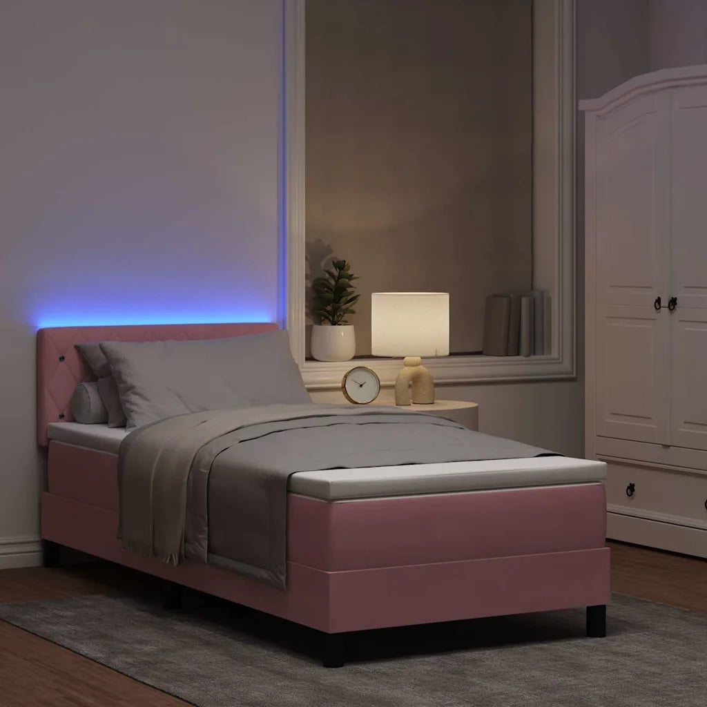 Letto a Sorgente LED con materasso Rosa 100 x 200 cm Velluto