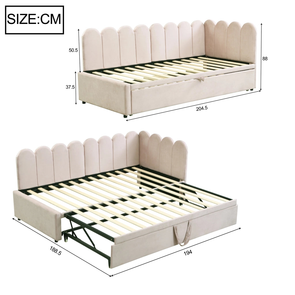 LETTO DIVANO L-Form 90x200 cm Beige in Velluto