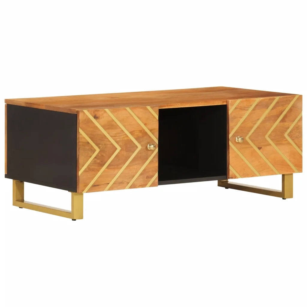 Tavolino da Salotto-Tavolino da soggiorno-Tavolo Marrone e Nero 100x54x40 cm Legno di Mango