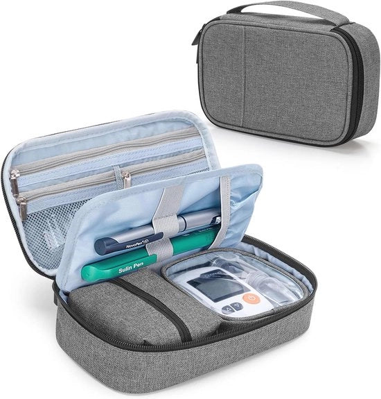 Tas per dispositivi per diabete per contatore di zucchero nel sangue e penna per iniezioni di insulina - Organizzatore per la cura della diabete - Grigio