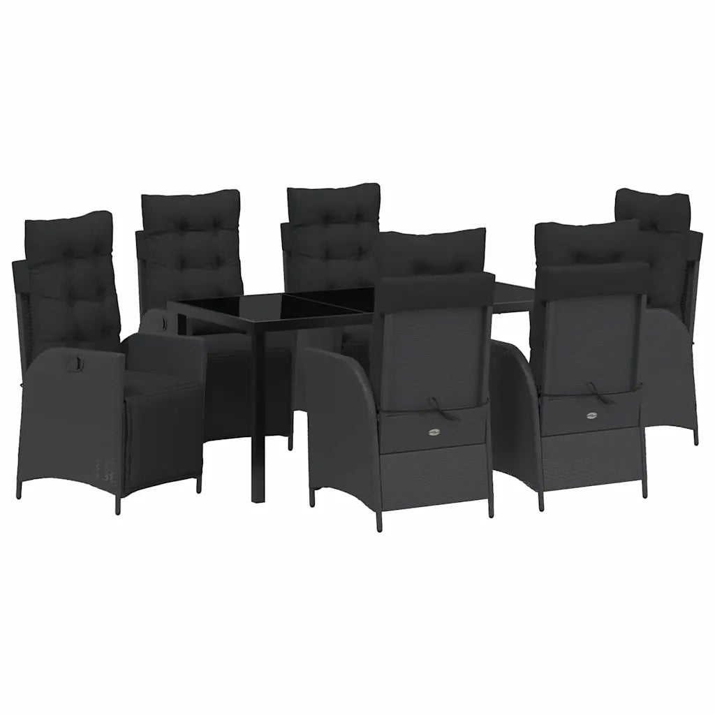 Set da Pranzo per Giardino con cuscino 7 pcs Nero polyrattan