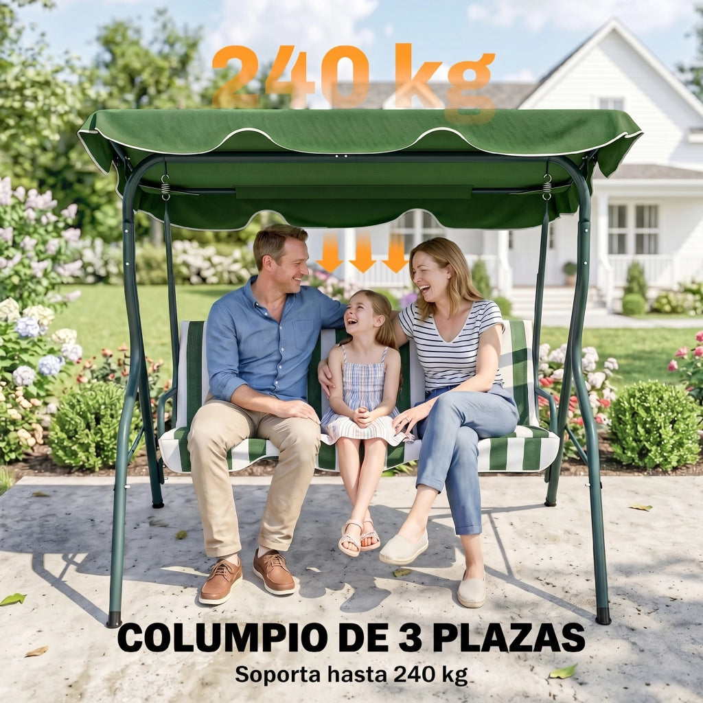 Sedia a dondolo da giardino con tenda ¨C Minimal ¨C Verde, acciaio, 170x110x153 cm