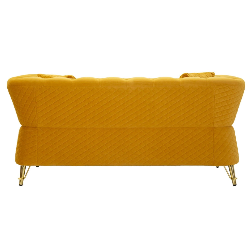 Divano Emy con cuscini in poliestere senape e gambe oro 162x83x76 cm