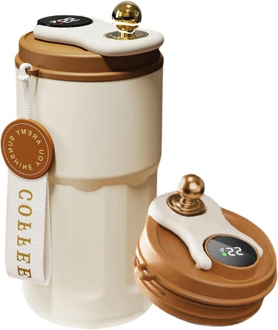 Termos digitale con contenitore per caffè, moka, colore moka - Ideale per caffè, tè e bevande calde