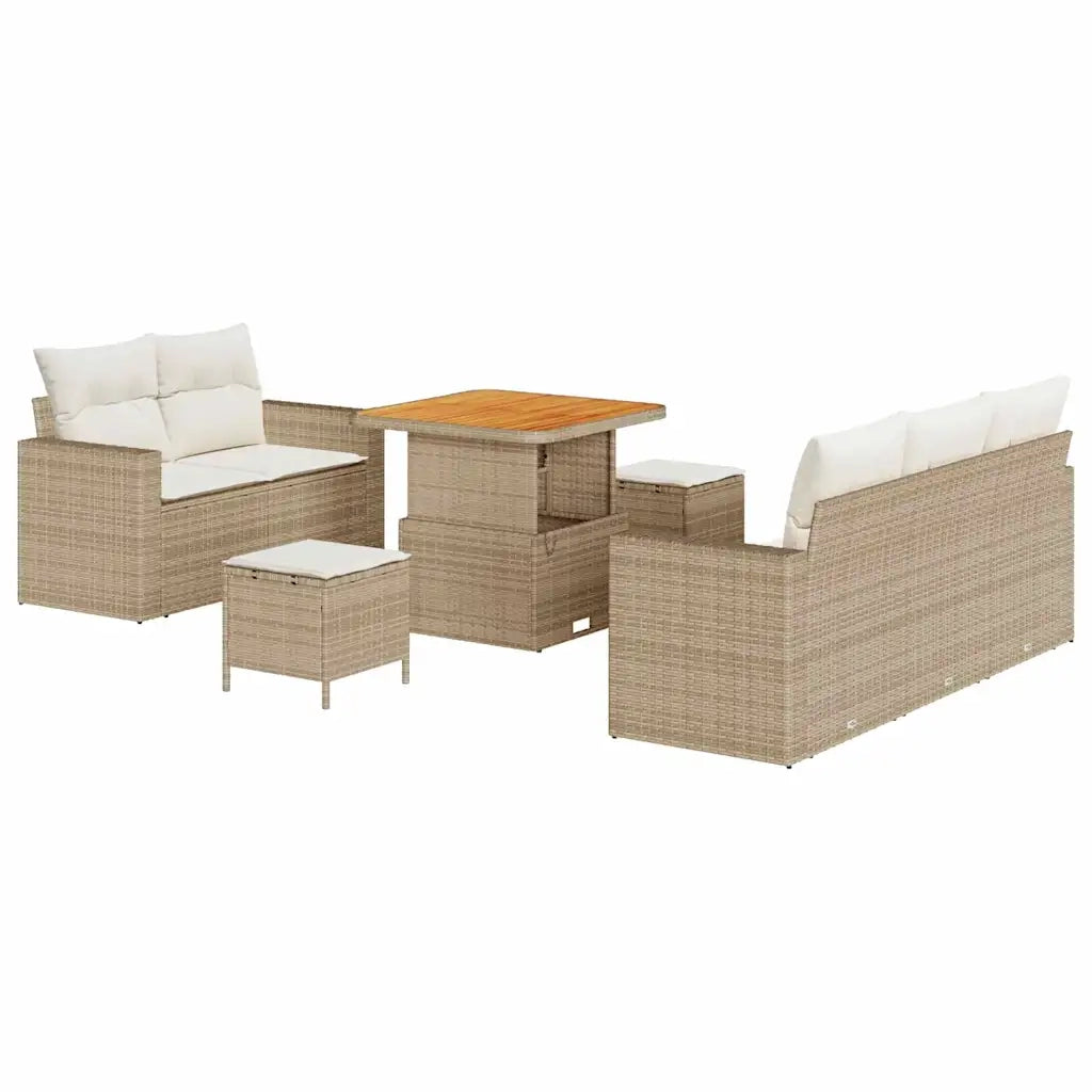 Set Divano da Giardino 8 pcs Beige e Crema polyrattan