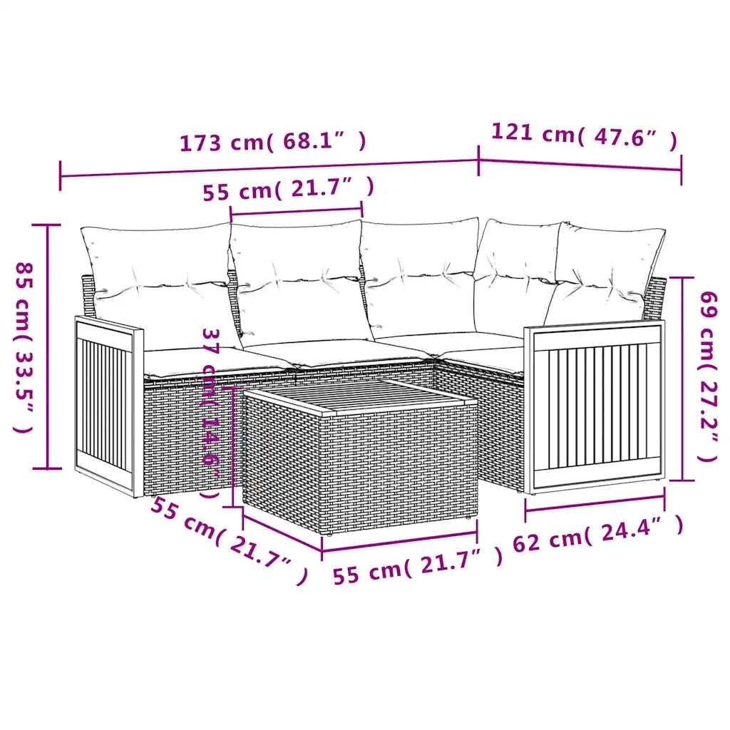 Set Divani da Giardino 5 pz con Cuscini Nero in Polyrattan 3227618