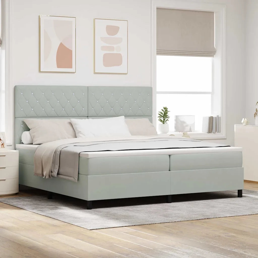 Letto a Sorgente LED Grigio chiaro 200 x 200 cm Tessuto