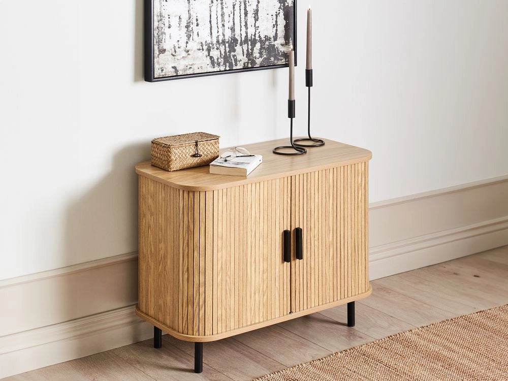 Credenza retrò ad ante scorrevoli MDF Gambe in metallo Legno chiaro camera da letto soggiorno