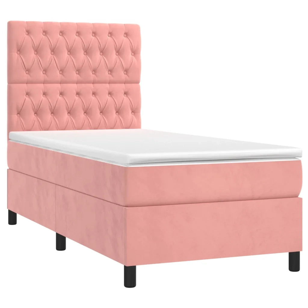 Letto singolo | Letto per adulti | Giroletto a Molle con Materasso Rosa 80x200 cm in Velluto