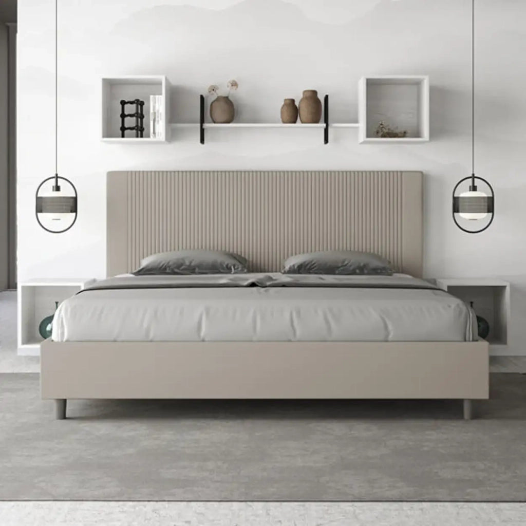 Letto matrimoniale king size con rete imbottito 200x210 similpelle tortora Goya