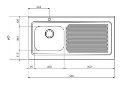 Lavello ROSSANA appoggio 120X60 1 vasca sinistra+ gocciolatoio ACCIAIO INOX 031136.S1.01.2009