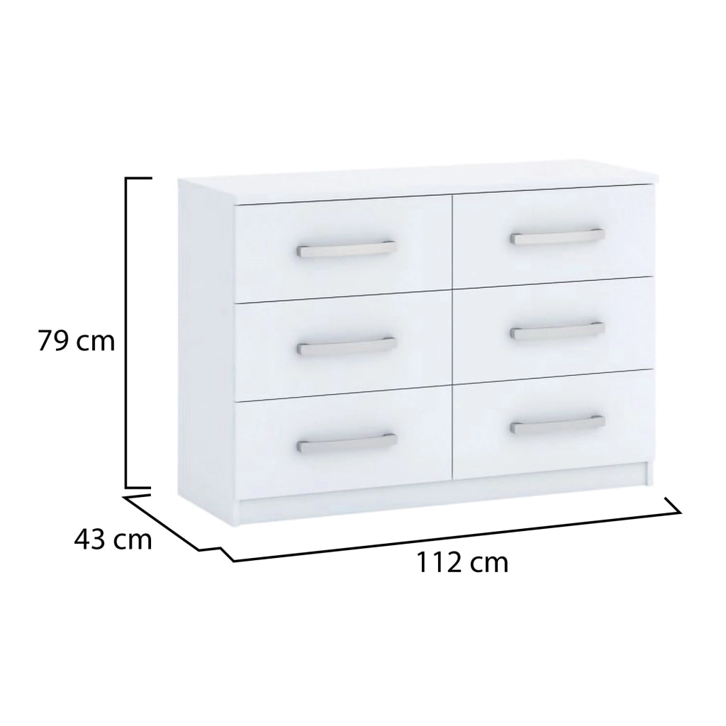 Laganaro, Cassettiera 6 Cassetti, 112x43x79h cm Bianco