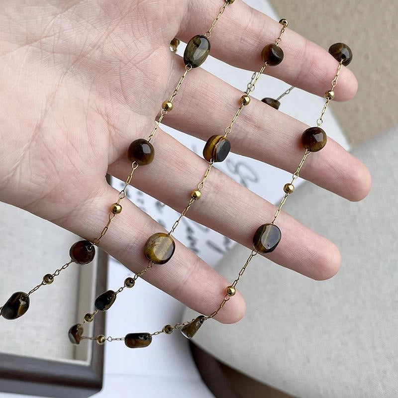 Collana e bracciale vintage fatti a mano con perline di pietra naturale, regalo di Natale o di compleanno.