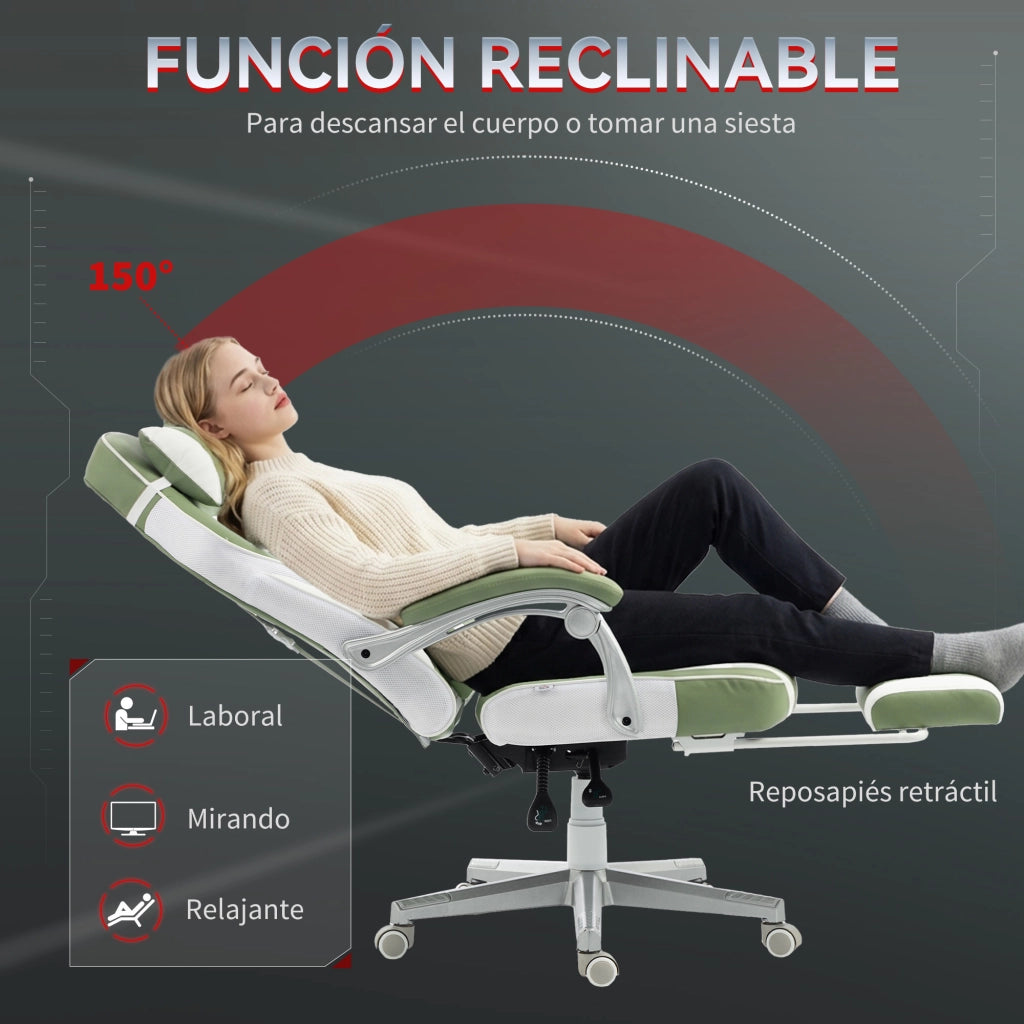 Sedia Gaming Reclinabile con Poggiapiedi e Supporto Lombare ¨C zephmum ¨C Verde