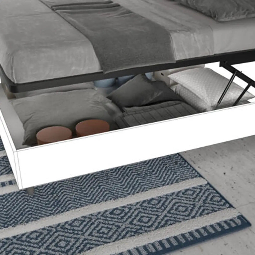 Letto matrimoniale contenitore doppia alzata 160x190 bianco frassino testata similpelle cappuccino Level