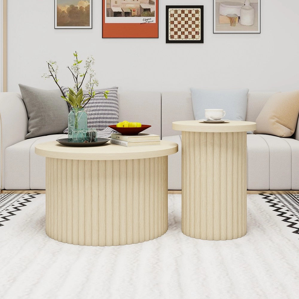 Set 2 Tavolini da Caff¨¨ Rotondi ¨C MINIMAL ¨C Legno Naturale, Design Moderno per Soggiorno