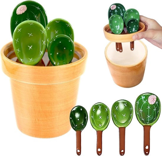Set di misurazione per cactus in ceramica da 5 pezzi con organizzatore