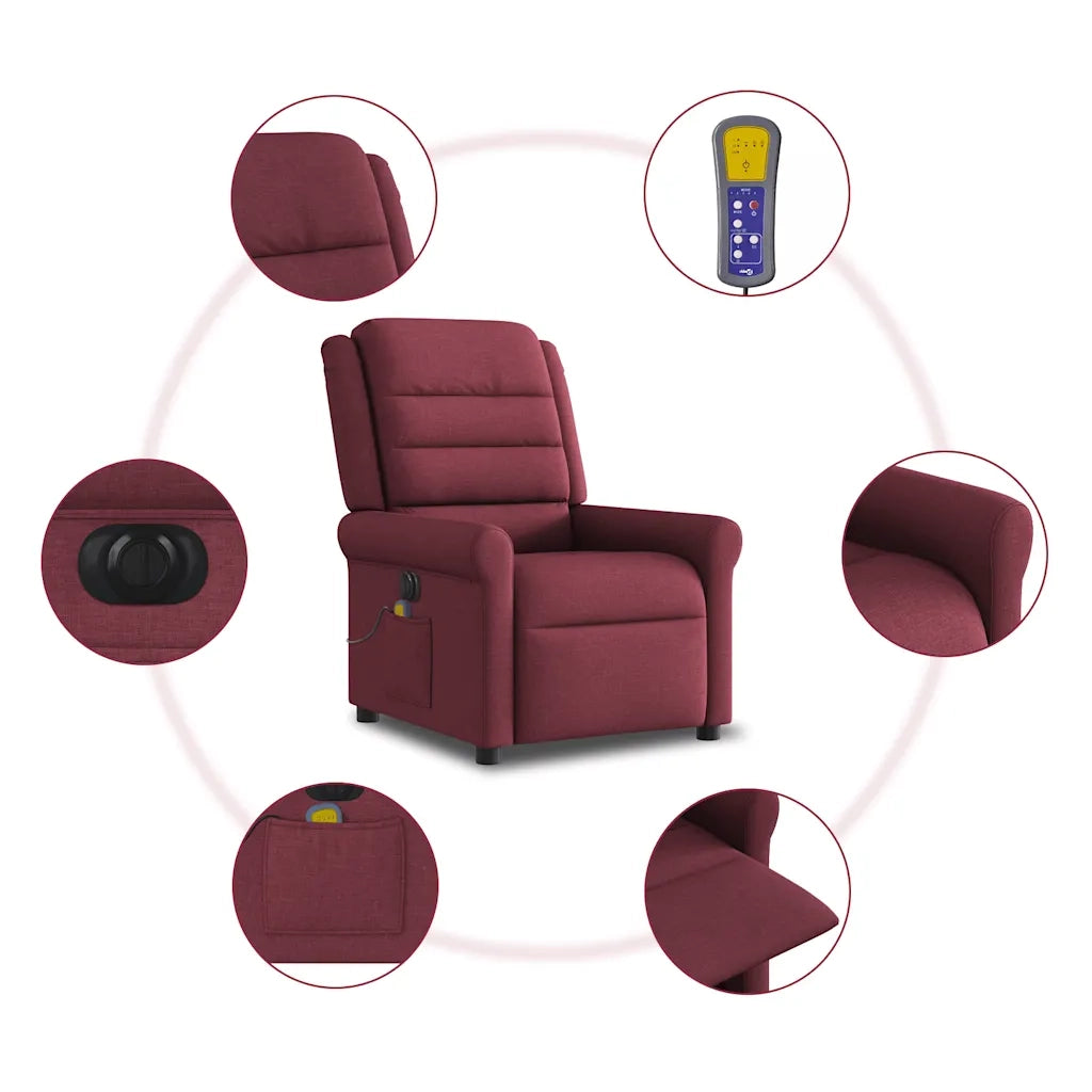 Poltrona Massaggiante | Sedia Relax Reclinabile Elettrica Rosso Vino Tessuto
