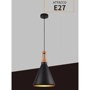 Trade Shop - Lampadario A Sospensione Stile Industriale In Metallo Pendente A Cono E27 A94 - Nero