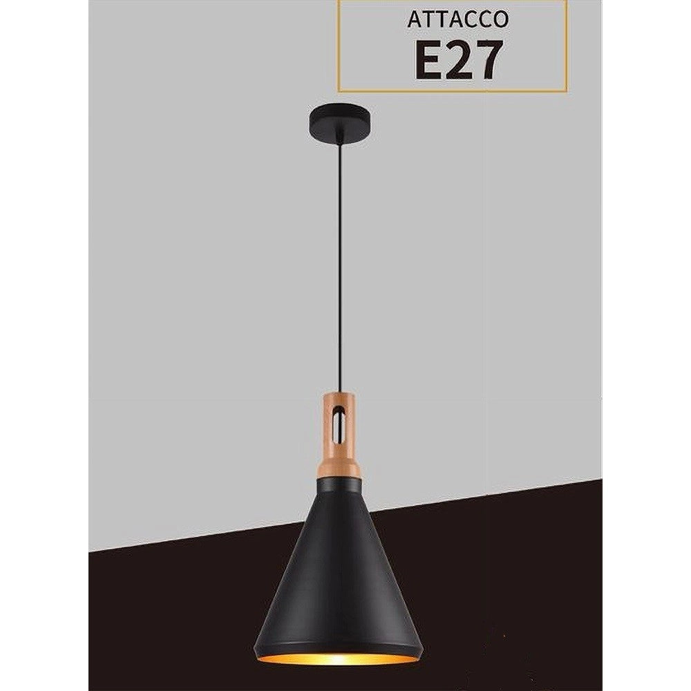 Trade Shop - Lampadario A Sospensione Stile Industriale In Metallo Pendente A Cono E27 A94 - Nero