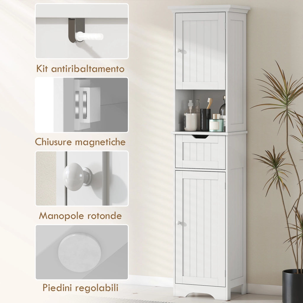 Mobile Colonna Bagno con Armadietti, Cassetto e Ripiano ¨C Minimal ¨C Bianco, Legno, 40x30x170 cm