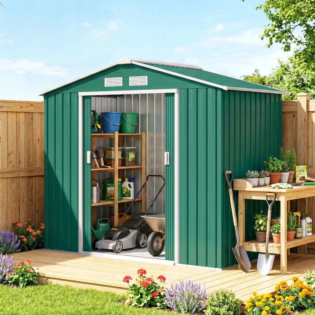 Casetta da Giardino in Lamiera con Porte Scorrevoli ¨C Minimal ¨C Verde 213x130x185cm