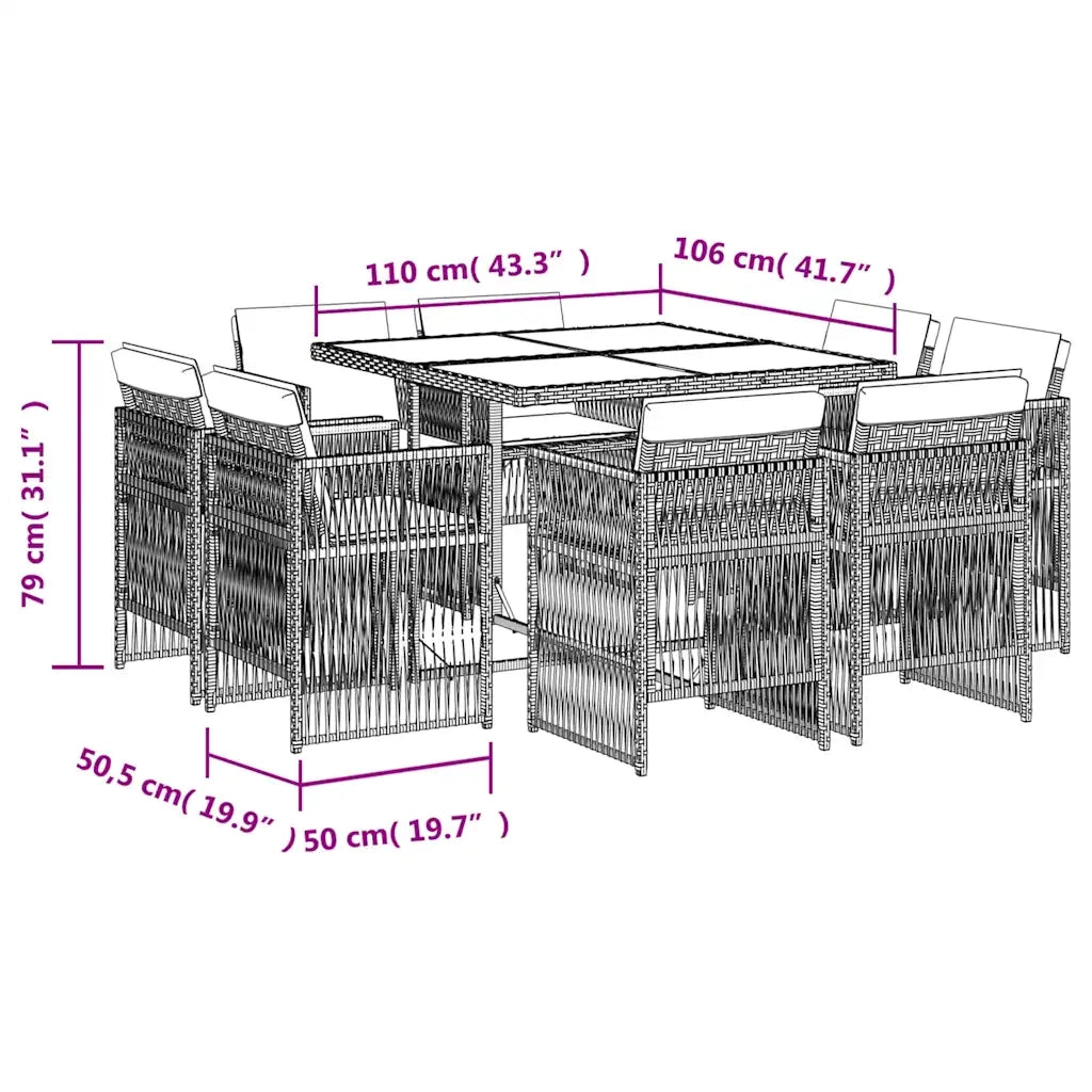 Set Pranzo da Giardino 9 pz con Cuscini Beige Misto Polyrattan