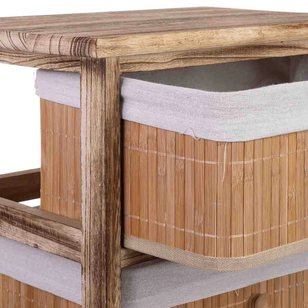 Cassettiera in legno con 4 cassetti in bambù foderati 40x29x73