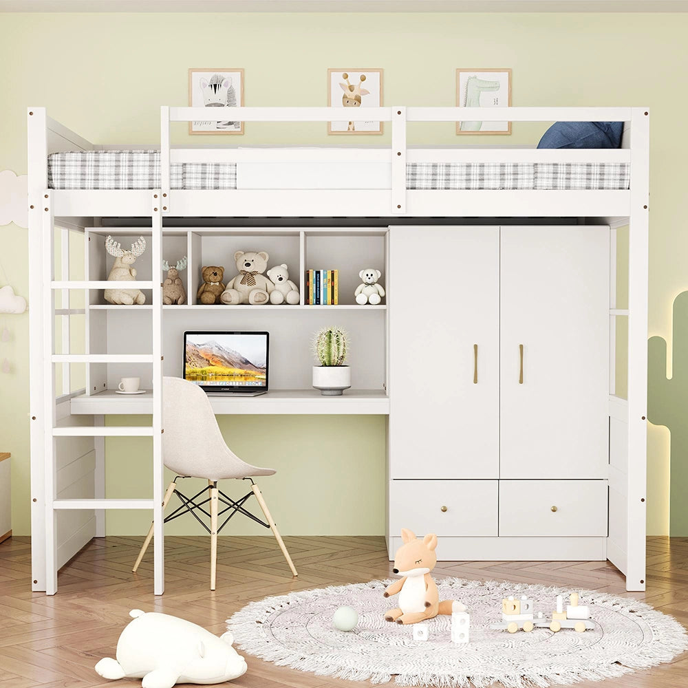 Letto a soppalco - Xylo - 90x200 cm bianco con scrivania