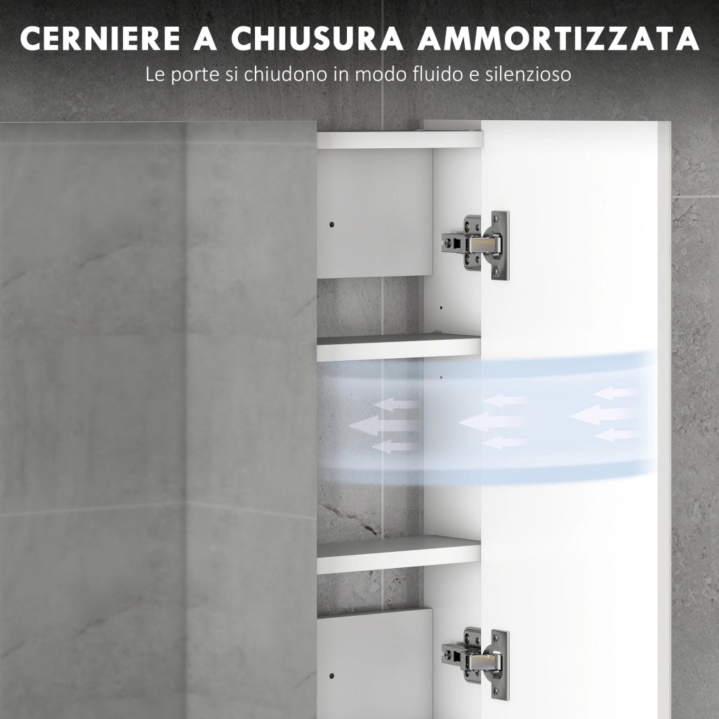 Armadietto Pensile Bagno 3 Ante Specchio Legno ¨C zephmum ¨C Bianco 90x13.5x60