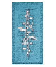 Tappeto moderno PIXEL BLU JEANS disegno arte contemporanea astratto geometrico, passatoia cucina multiuso lavabile in lavatrice e anti-scivolo cm.55x140