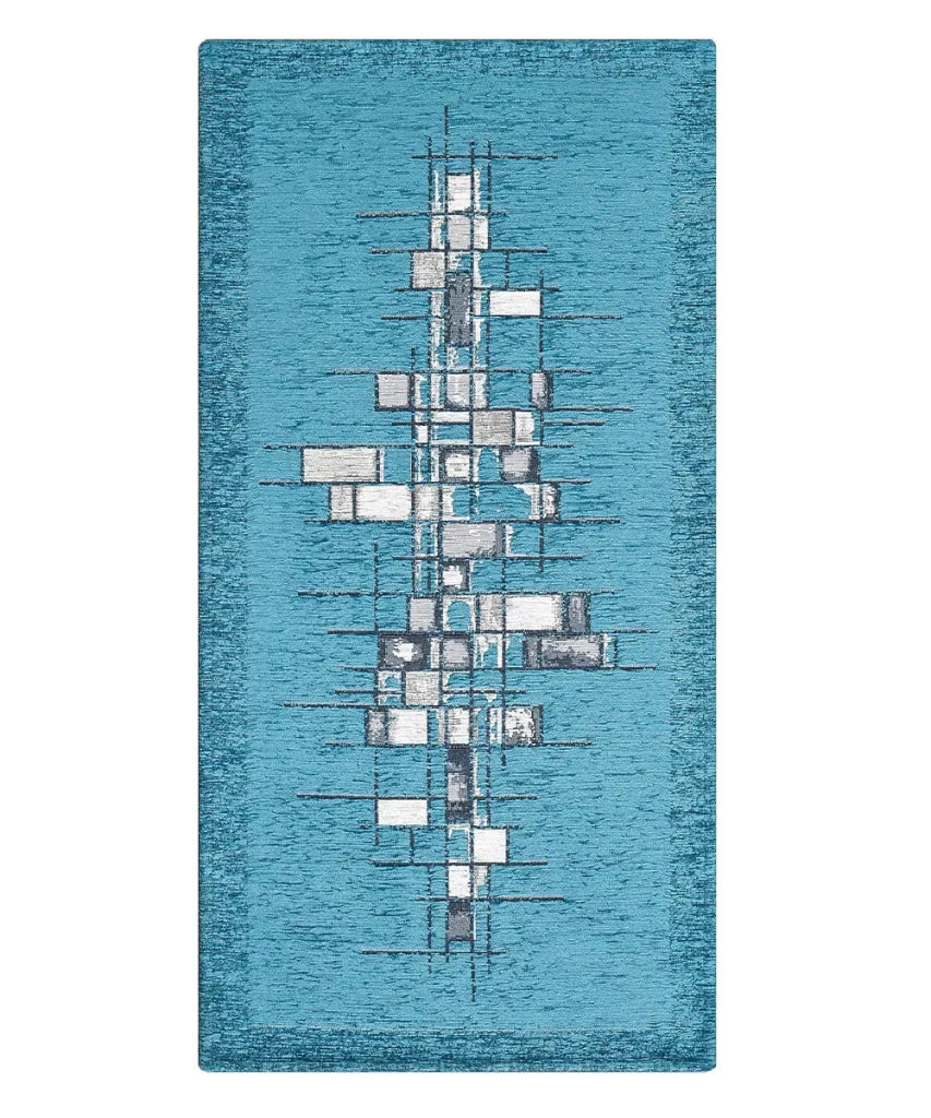 Tappeto moderno PIXEL BLU JEANS disegno arte contemporanea astratto geometrico, passatoia cucina multiuso lavabile in lavatrice e anti-scivolo cm.55x140