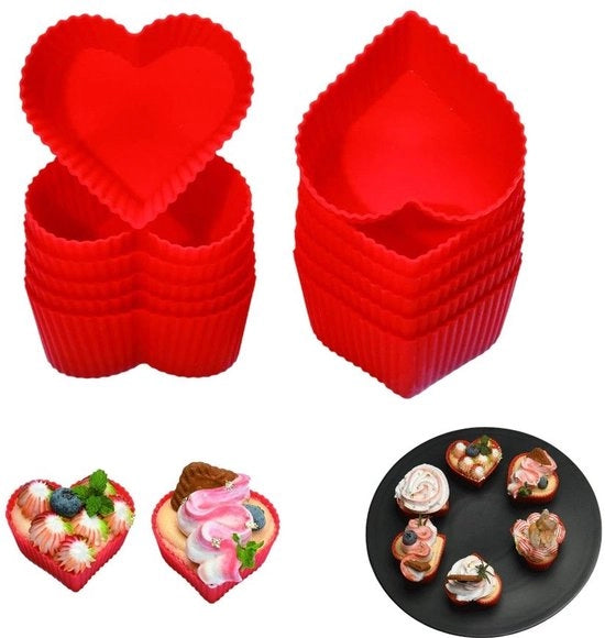 Set di 12 muffin silicone con cupcake a forma di cuore