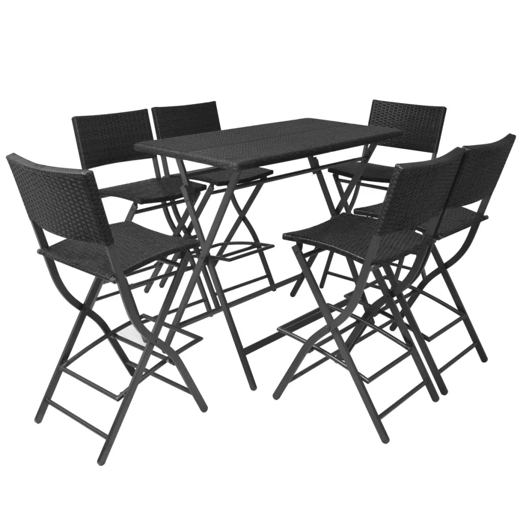Set da Giardino 7 pz | Set Salotto da Giardino Pieghevole in Acciaio e Polyrattan Nero