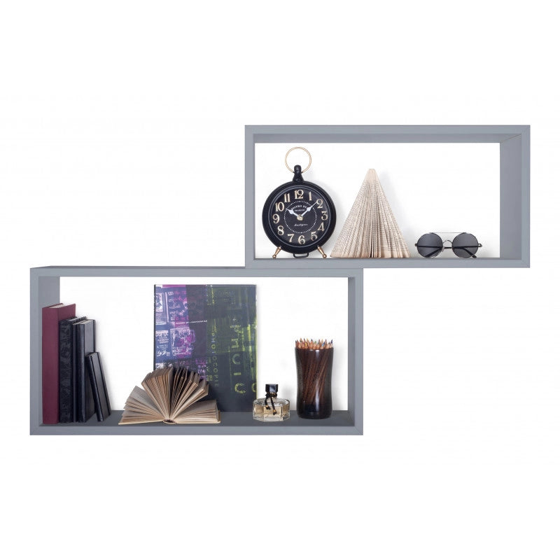 Set di 2 Mensole da Muro, Pensile Bagno, Mensola da Parete, Scaffale da Parete, Grigio, 70x35 p20 cm e 60x30 p20 cm - Bis Rettangolo Bislungo