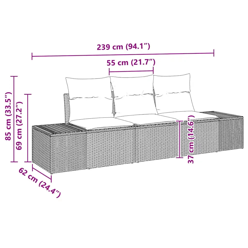 Set di divani con cuscino 3 pcs Nero polyrattan