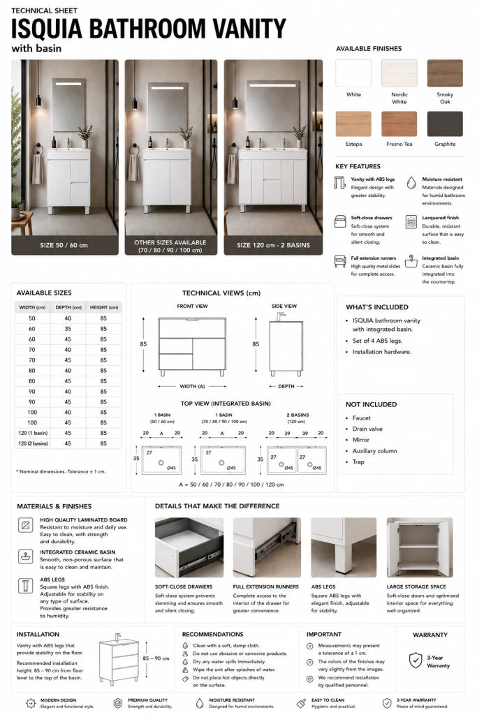 Mobile bagno con lavabo ORIGENBATH ISQUIA senza specchio 100x45 cm grafite