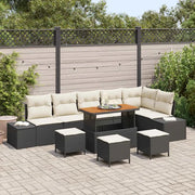 Set Divano da Giardino con cuscino 10 pcs Nero Poly Rattan