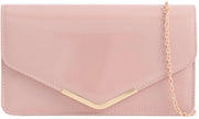 Borsa a mano in pelle laccata per matrimonio, cena di gala, clutch, borsa a spalla, dimensione media (pelle rosa)