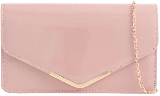 Borsa a mano in pelle laccata per matrimonio, cena di gala, clutch, borsa a spalla, dimensione media (pelle rosa)