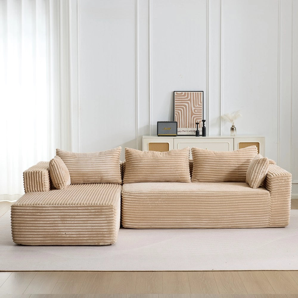 Divano Angolare con Chaise Longue ¨C MINIMAL ¨C Velluto a Coste, Beige
