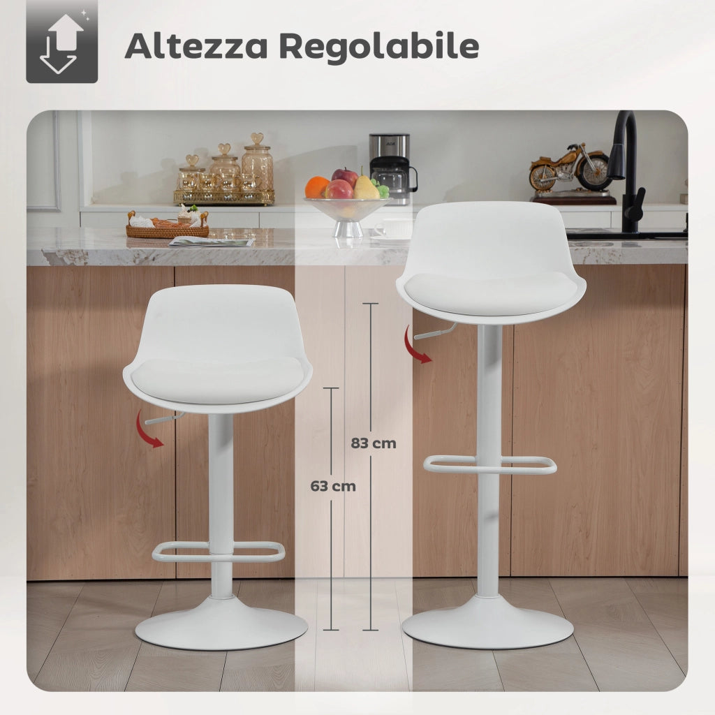 Sgabello da Bar con Schienale e Seduta Girevole ¨C zephmum ¨C Bianco in Pelle PU