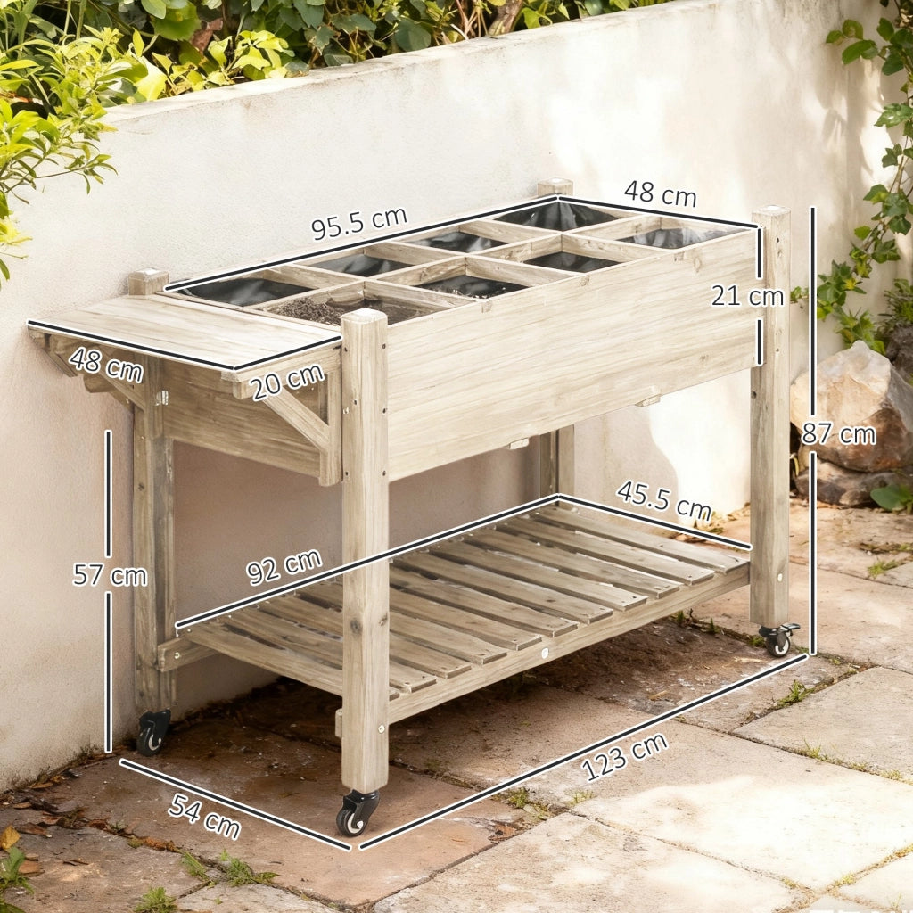 Fioriera da Esterno a 8 Sezioni 123x54x87 cm con Ripiano Laterale e Mensola in Legno di Abete Legno