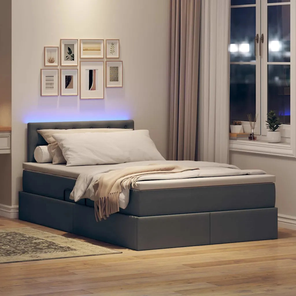Letto con contenitore e LED Grigio scuro 120 x 200 cm Tessuto 3371263