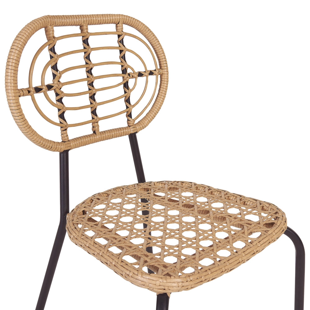 Set di 4 sedie in rattan con cuscino di seduta naturale intrecciato interni ed esterni stile boho